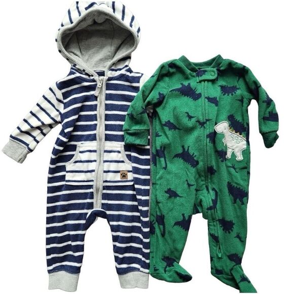 Carter's fleece hooded one-piece‎ and sleep and play footie pajamas 3 mos - Picture 1 of 2
